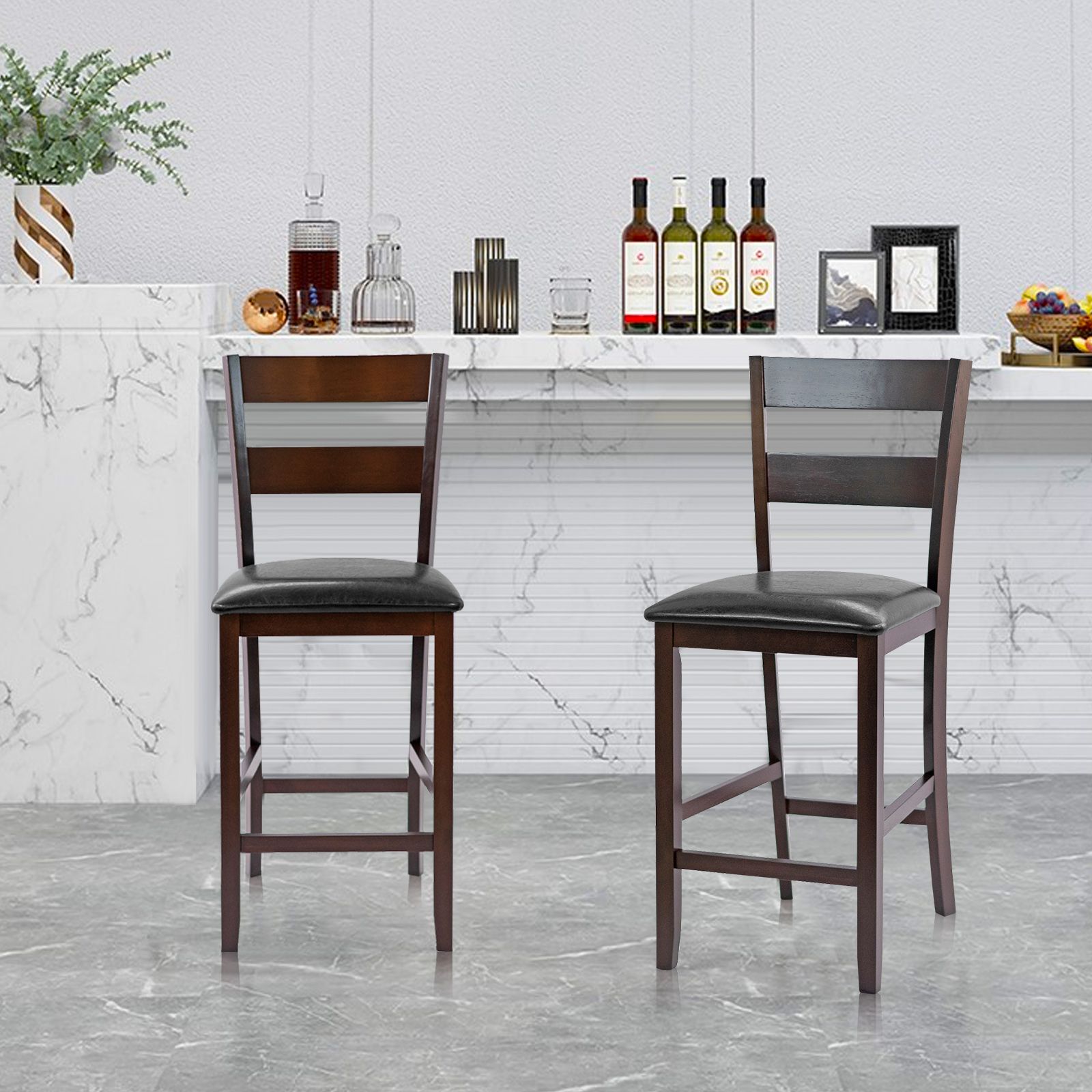 Set of 2 63.5 cm Counter Height Upholstered Bar Stools with Soft Padded Seat